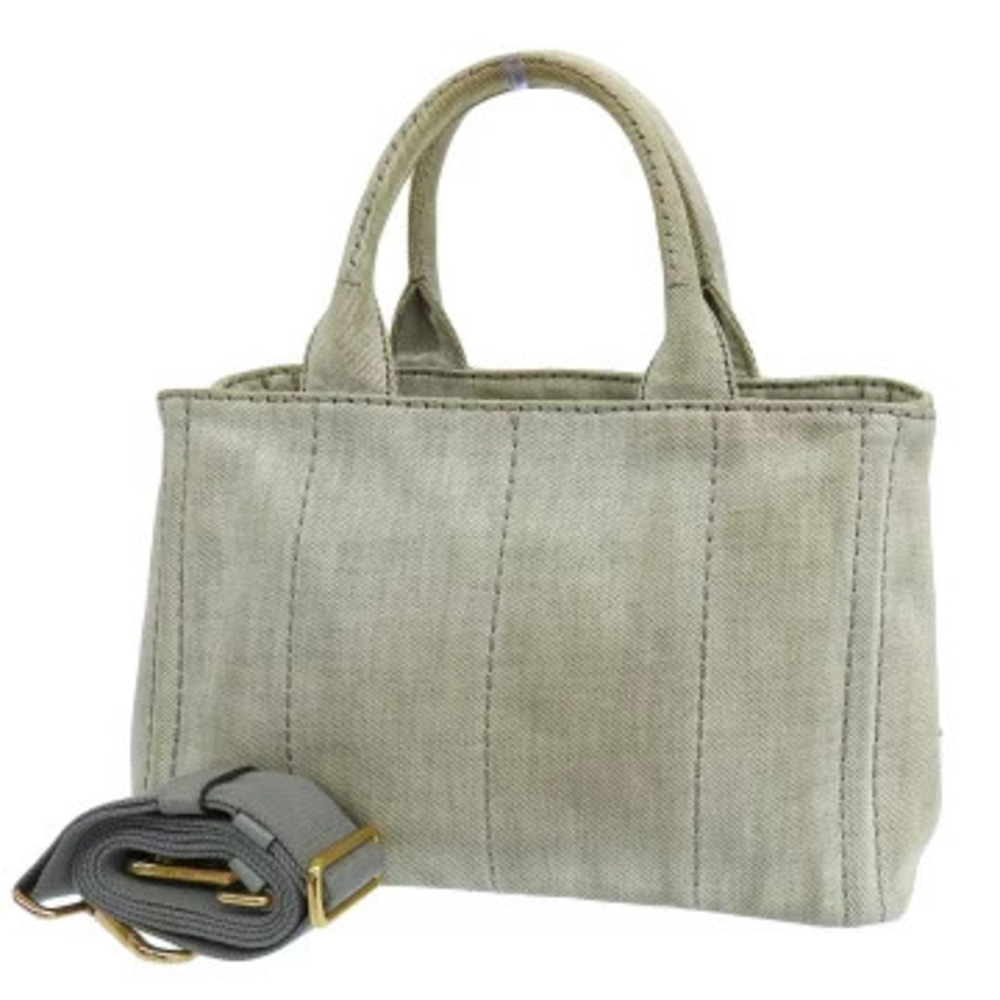 Prada White Hand Handbag Canvas Logo Tote 2way Canapa